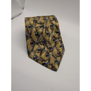Stafford Executive Mens Tie Made in Italy Silk Geometric Gold Grey Blue 4 Inch